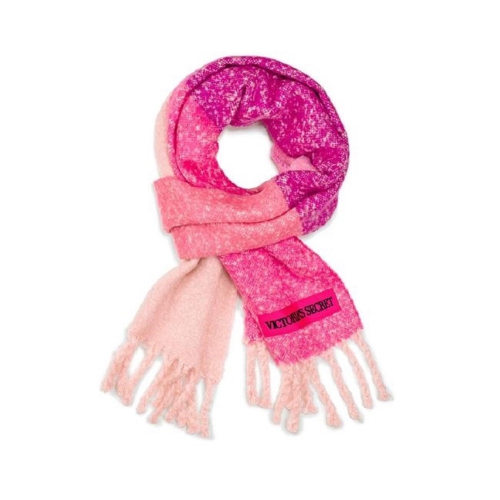Victoria’s Secret colorblock fuzzy frayed brushed winter scarf pink